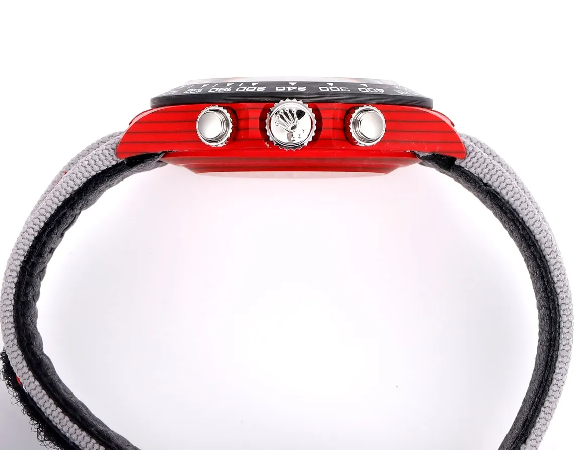 Rolex Daytona Carbon Fiber Night Glow Case Watch – Red Dial, Grey Strap by VSF Watches Official Practical 32