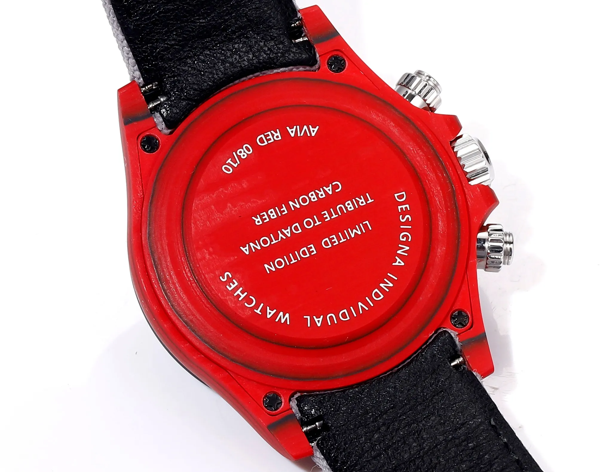 Rolex Daytona Carbon Fiber Night Glow Case Watch – Red Dial, Grey Strap by VSF Watches Official Practical 32