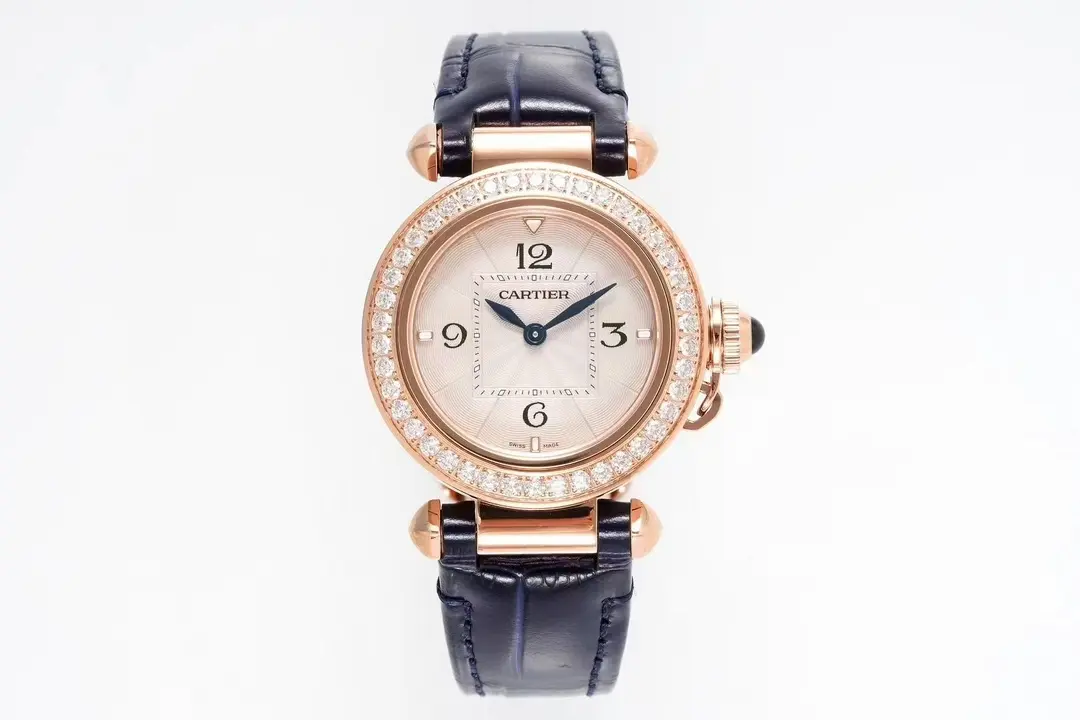 3K Factory Cartier Pasha de Cartier 30mm Rose Gold Blue Leather – Top Quality Replica Watch SoftTouch 5198