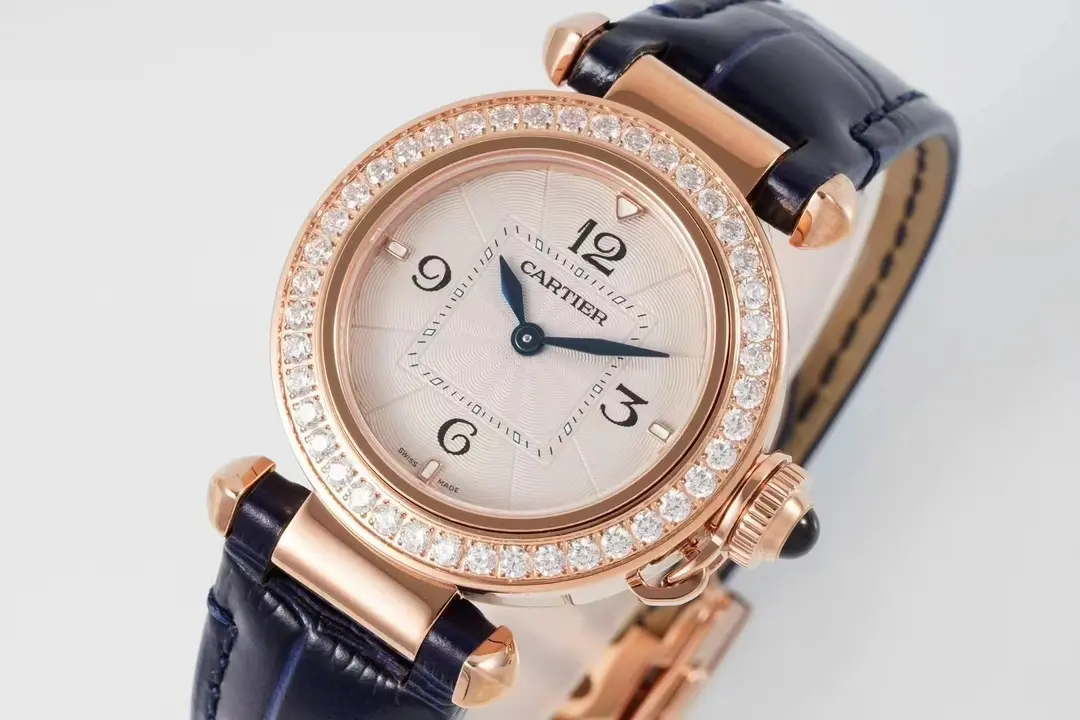 3K Factory Cartier Pasha de Cartier 30mm Rose Gold Blue Leather – Top Quality Replica Watch SoftTouch 5198