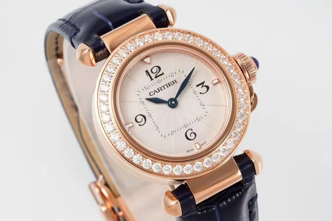3K Factory Cartier Pasha de Cartier 30mm Rose Gold Blue Leather – Top Quality Replica Watch SoftTouch 5198
