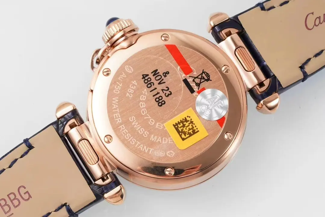 3K Factory Cartier Pasha de Cartier 30mm Rose Gold Blue Leather – Top Quality Replica Watch SoftTouch 5198