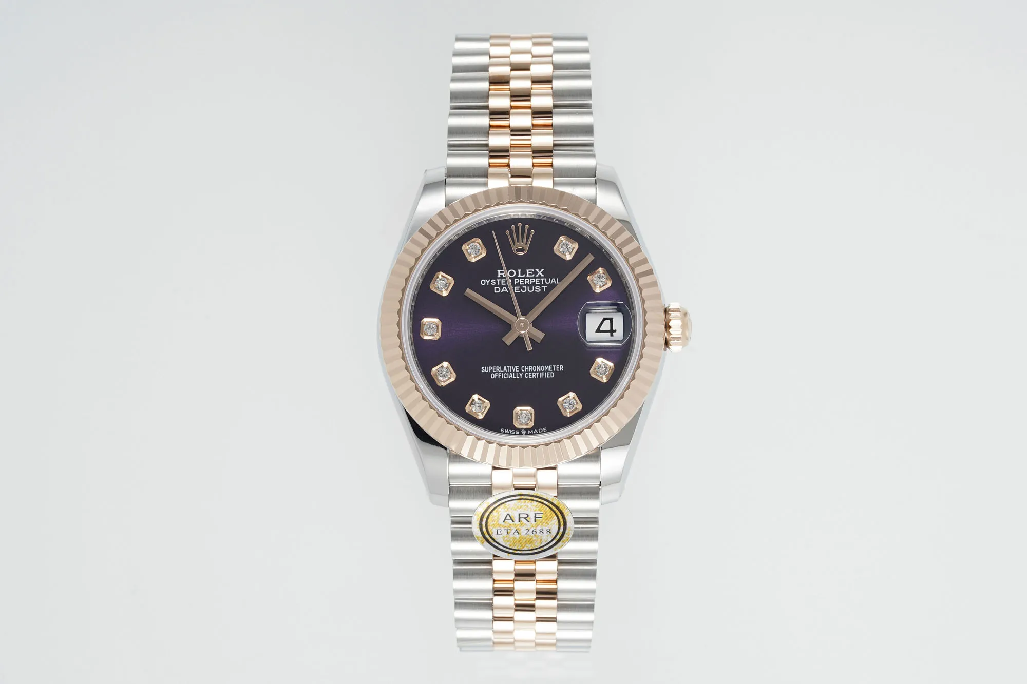 AR Factory Rolex Lady-Datejust 31mm Everose Gold & Steel Aubergine Diamond Dial Jubilee Bracelet Watch HighQuality 4919