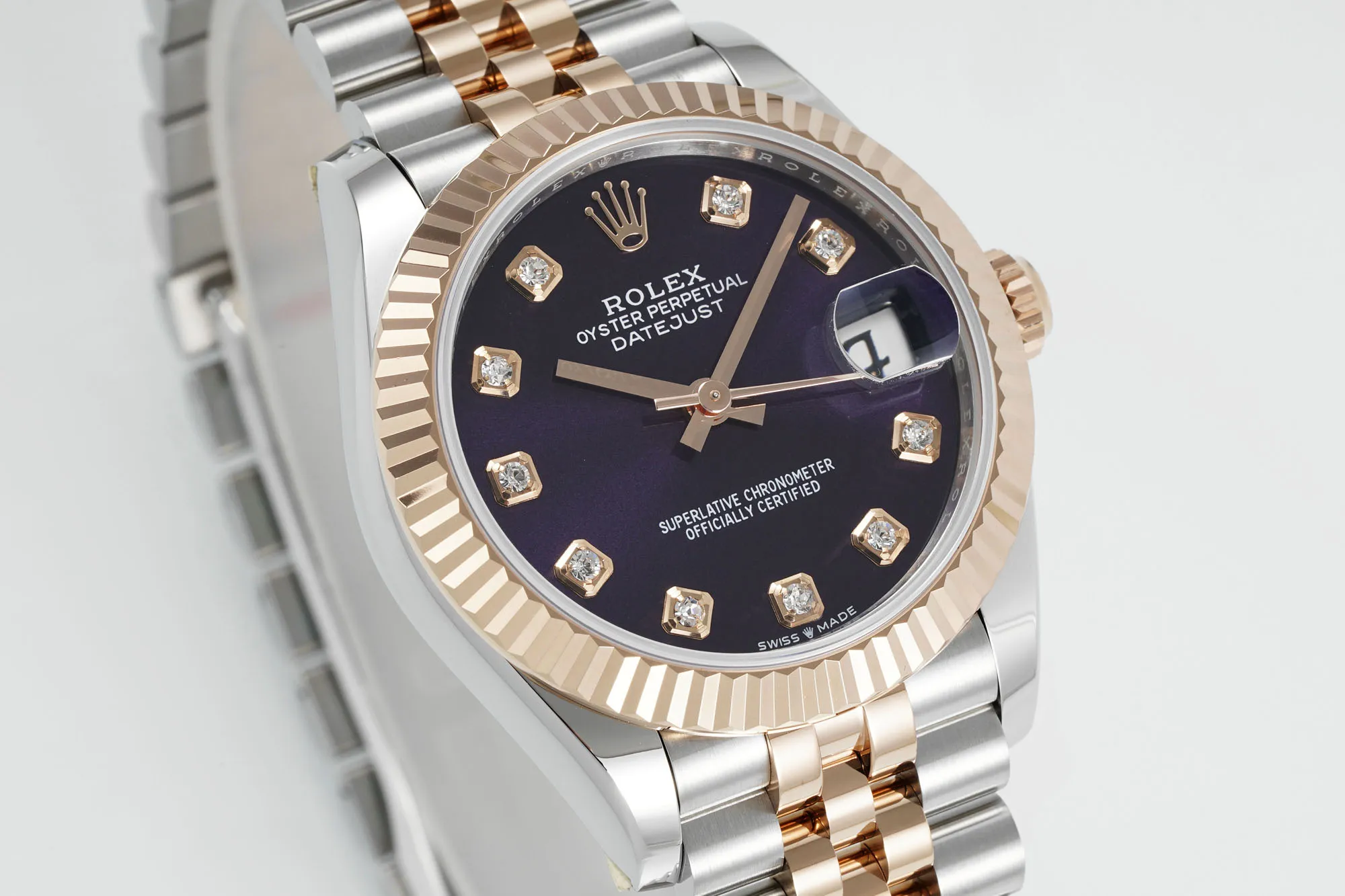AR Factory Rolex Lady-Datejust 31mm Everose Gold & Steel Aubergine Diamond Dial Jubilee Bracelet Watch HighQuality 4919