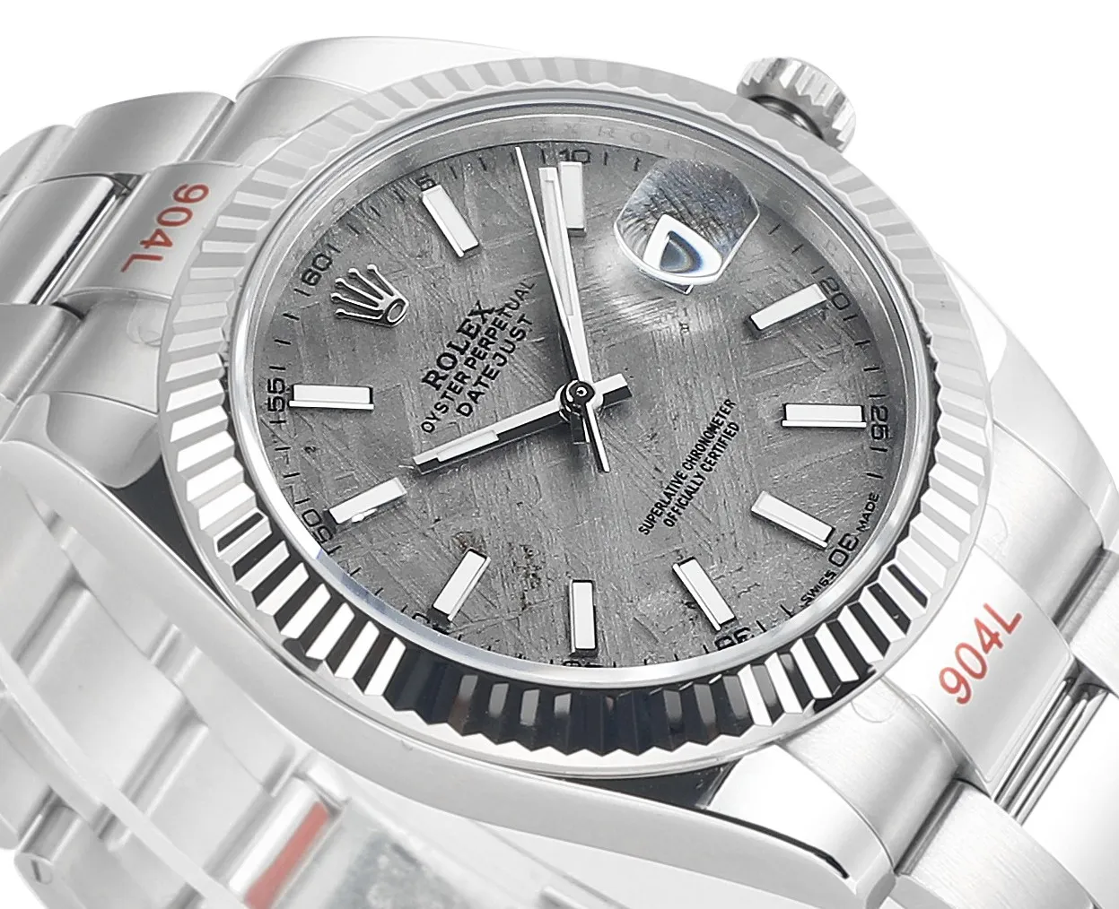 Elegant VS Factory Rolex Datejust 41mm Grey Meteorite Dial Fluted Bezel Oystersteel Automatic Men’s Watch 279
