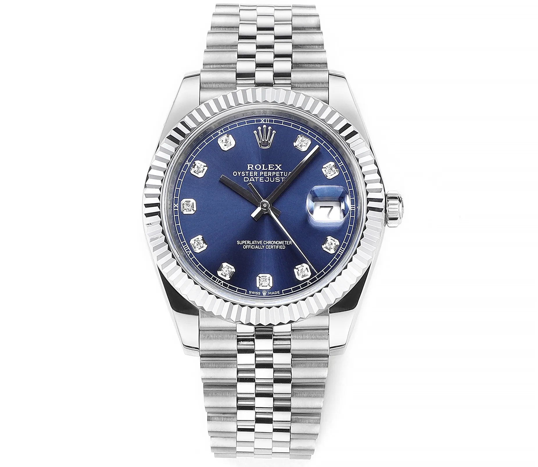 EasyCare AR Factory Rolex Datejust 41mm Blue Dial Diamond Hour Markers Fluted Bezel Stainless Steel Jubilee Bracelet Luxury Watch 217