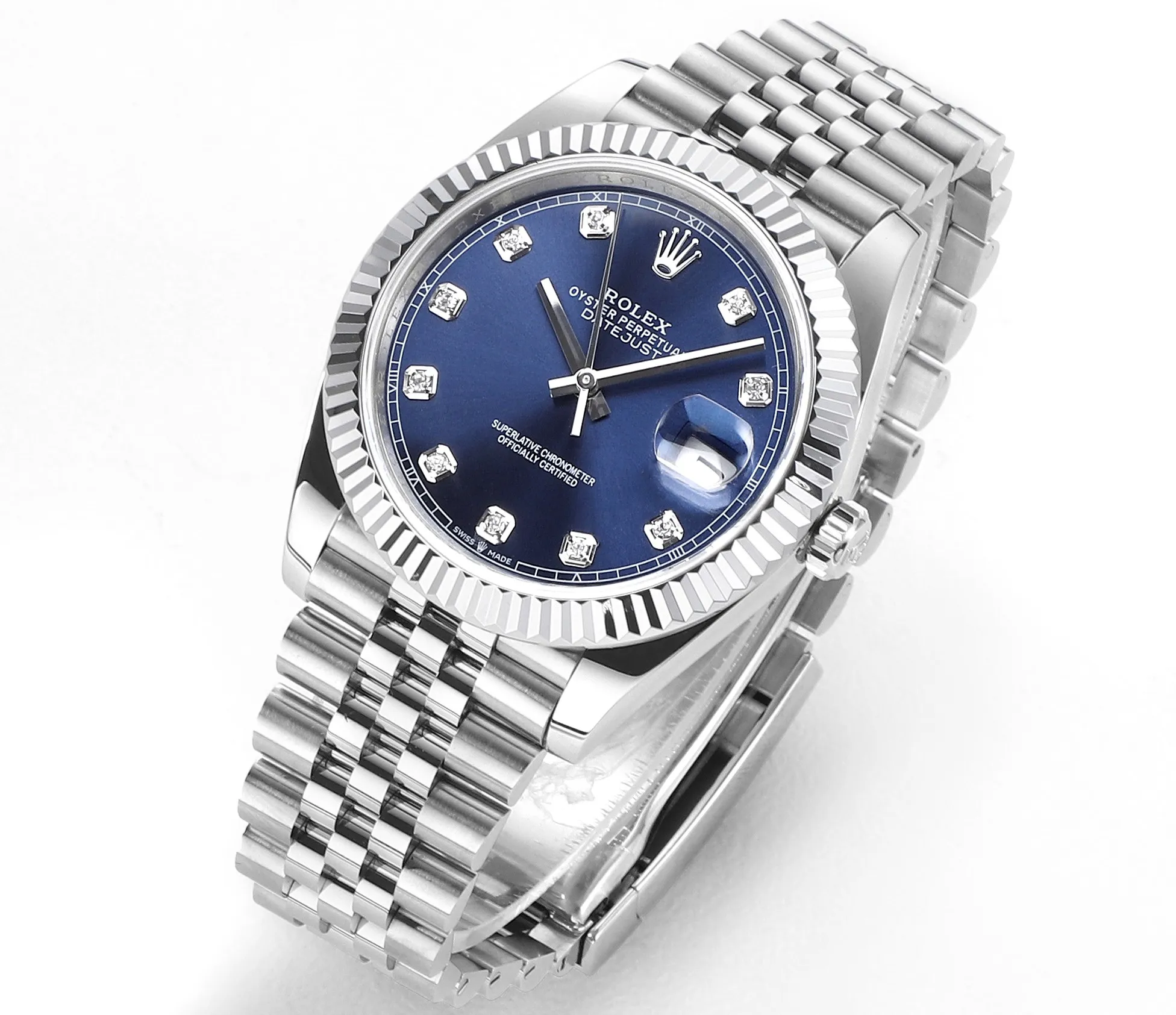 EasyCare AR Factory Rolex Datejust 41mm Blue Dial Diamond Hour Markers Fluted Bezel Stainless Steel Jubilee Bracelet Luxury Watch 217