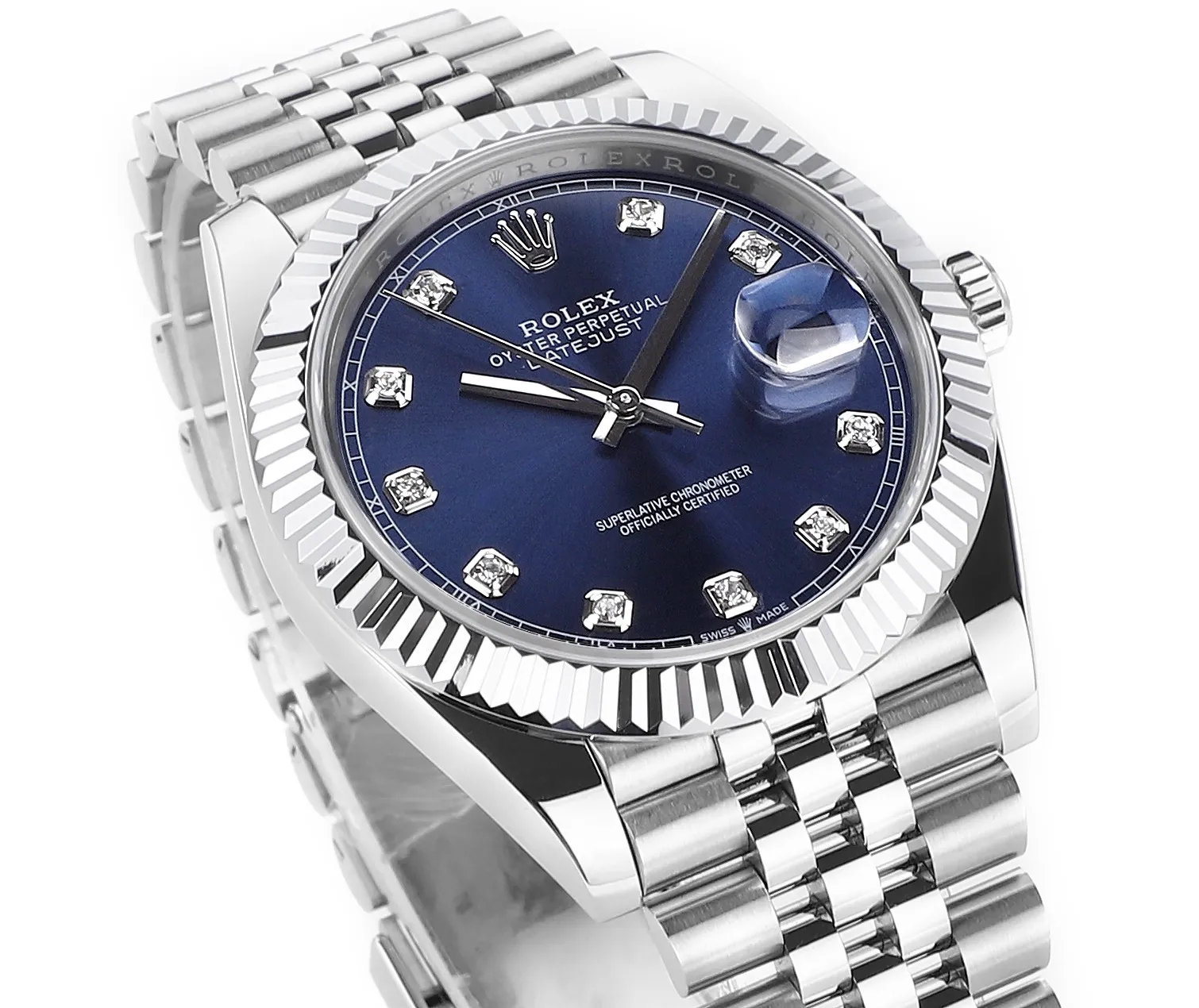 EasyCare AR Factory Rolex Datejust 41mm Blue Dial Diamond Hour Markers Fluted Bezel Stainless Steel Jubilee Bracelet Luxury Watch 217