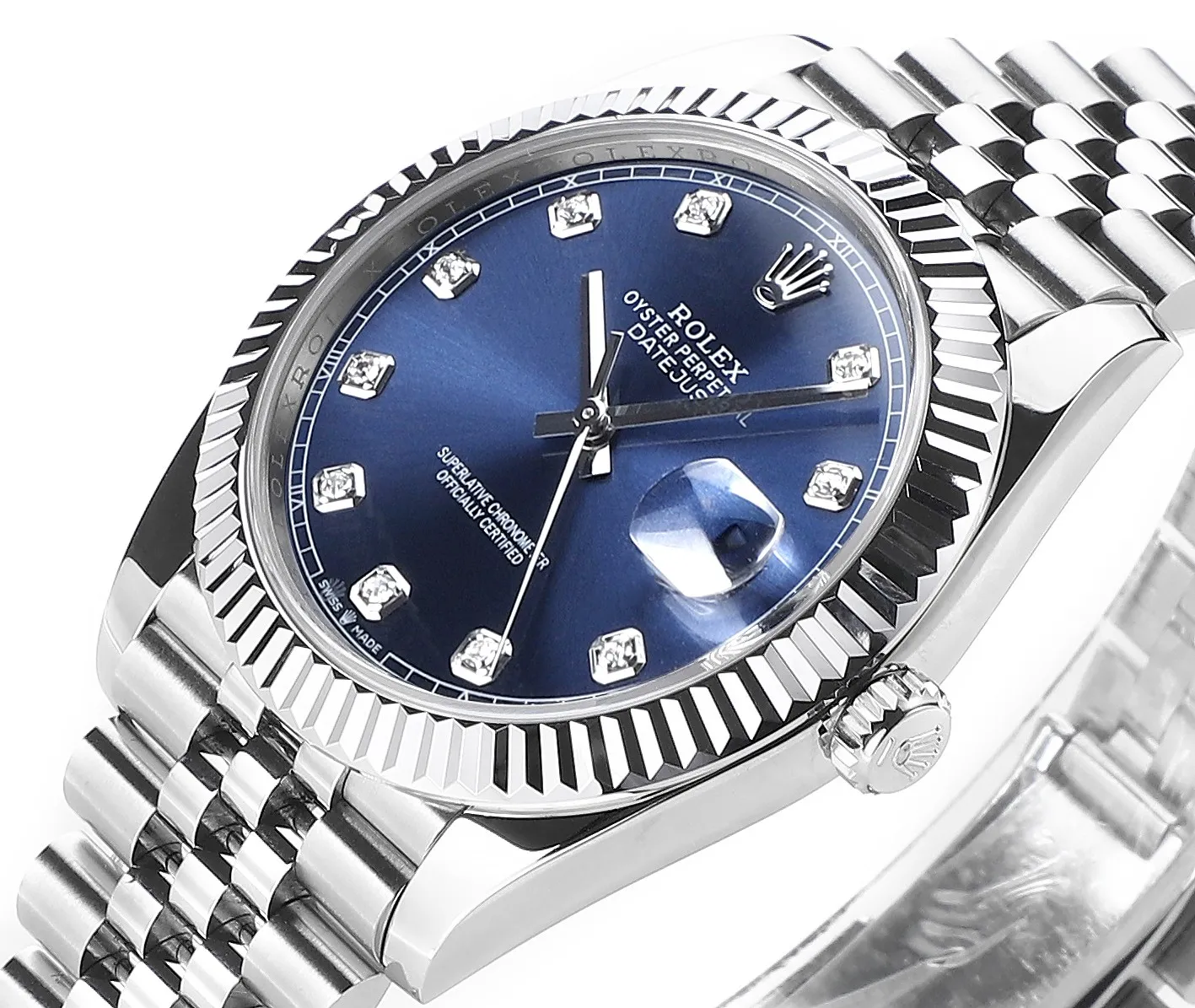 EasyCare AR Factory Rolex Datejust 41mm Blue Dial Diamond Hour Markers Fluted Bezel Stainless Steel Jubilee Bracelet Luxury Watch 217