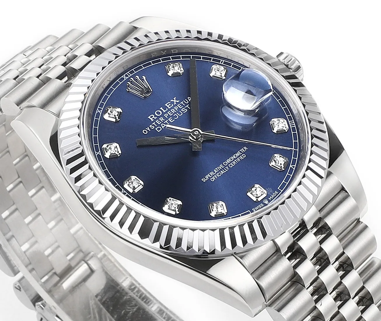 EasyCare AR Factory Rolex Datejust 41mm Blue Dial Diamond Hour Markers Fluted Bezel Stainless Steel Jubilee Bracelet Luxury Watch 217