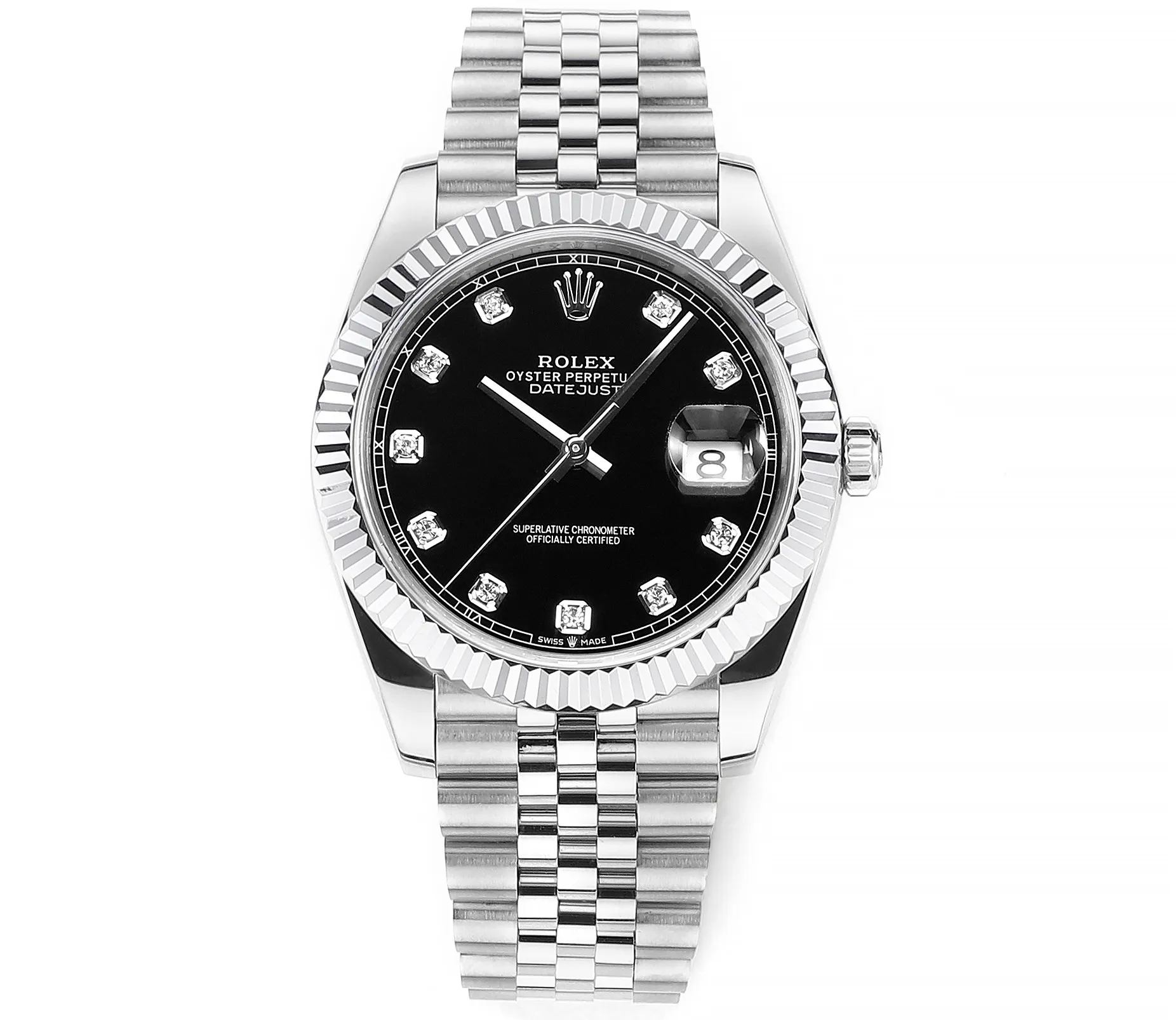 Seasonal AR Factory Rolex Datejust 41mm Black Dial Diamond Markers Fluted Bezel Stainless Steel Jubilee Bracelet Men’s Luxury Watch 125