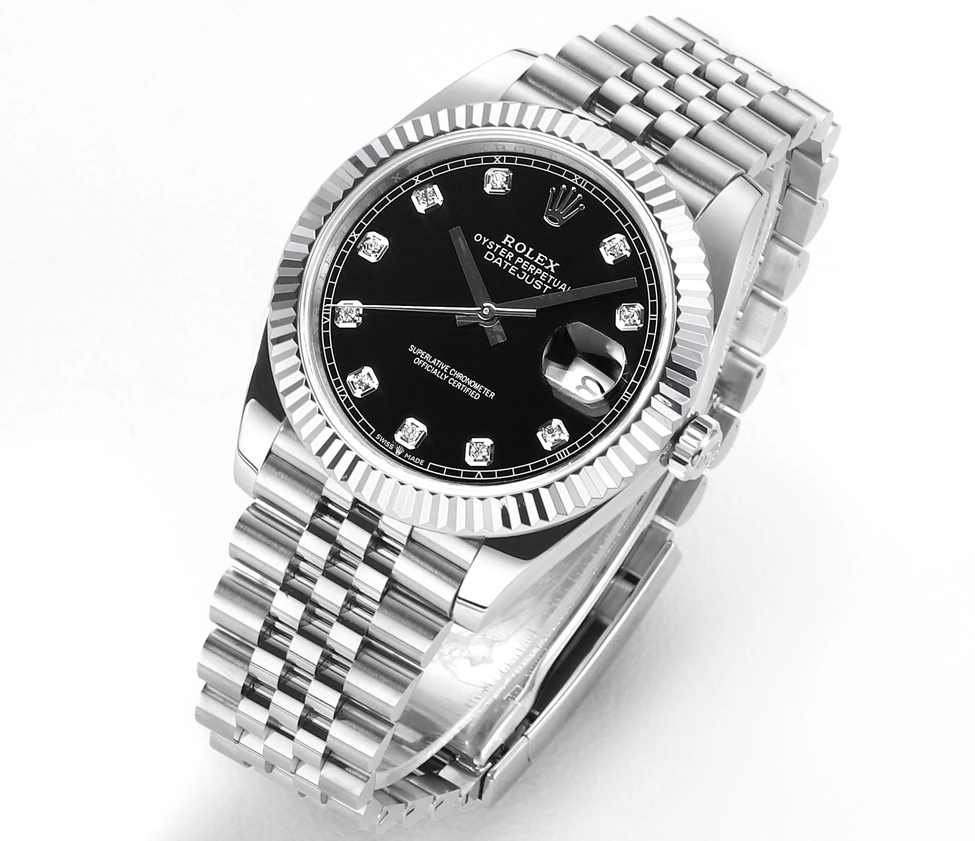 Seasonal AR Factory Rolex Datejust 41mm Black Dial Diamond Markers Fluted Bezel Stainless Steel Jubilee Bracelet Men’s Luxury Watch 125
