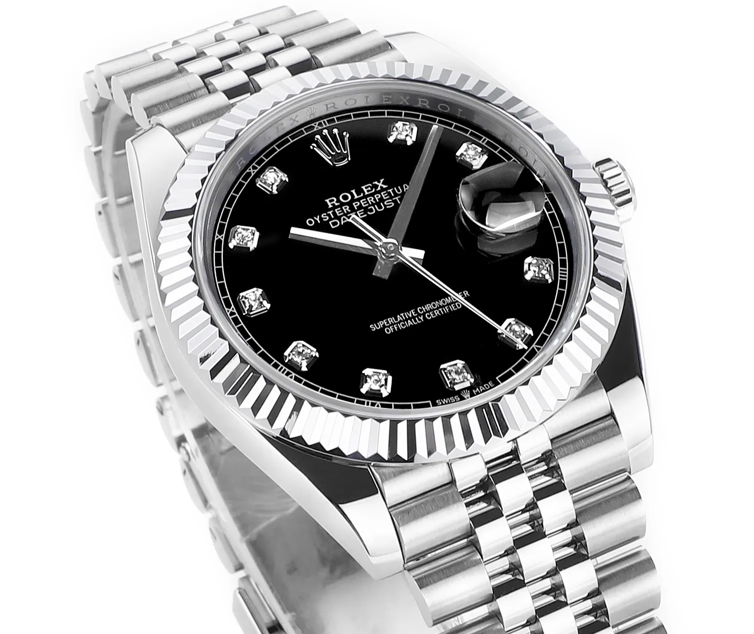 Seasonal AR Factory Rolex Datejust 41mm Black Dial Diamond Markers Fluted Bezel Stainless Steel Jubilee Bracelet Men’s Luxury Watch 125