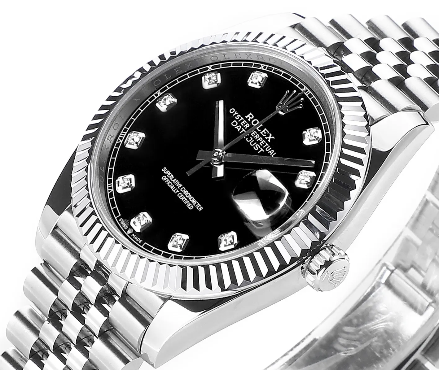 Seasonal AR Factory Rolex Datejust 41mm Black Dial Diamond Markers Fluted Bezel Stainless Steel Jubilee Bracelet Men’s Luxury Watch 125