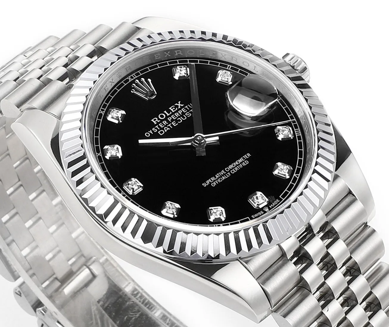Seasonal AR Factory Rolex Datejust 41mm Black Dial Diamond Markers Fluted Bezel Stainless Steel Jubilee Bracelet Men’s Luxury Watch 125