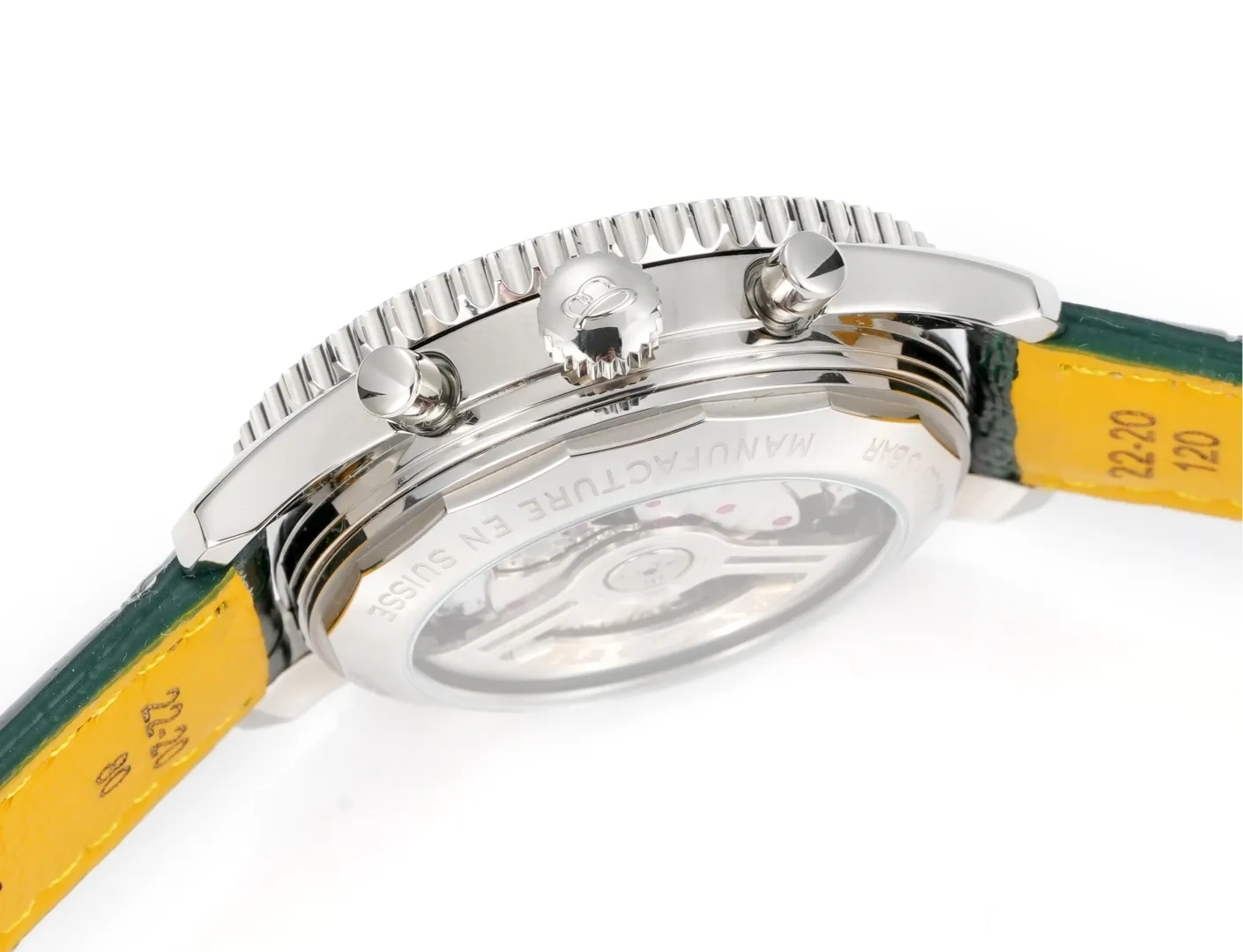 Vibrant BLS Factory Breitling Navitimer Chronograph Green Dial Leather Strap Aviation Watch 5556