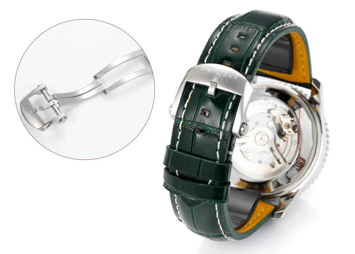 Vibrant BLS Factory Breitling Navitimer Chronograph Green Dial Leather Strap Aviation Watch 5556