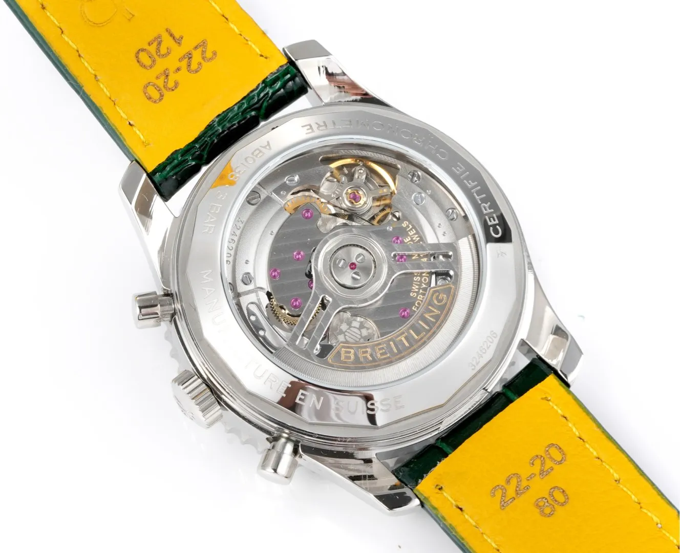 Vibrant BLS Factory Breitling Navitimer Chronograph Green Dial Leather Strap Aviation Watch 5556