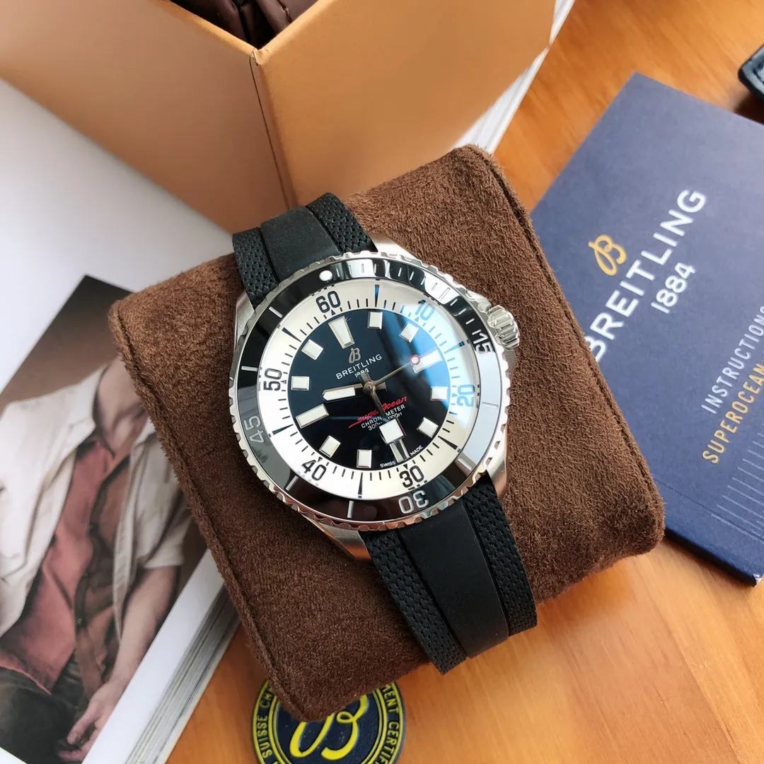 BLS Factory Breitling Superocean Automatic Black Dial Silver Bezel Men’s Diver Watch SmartChoice 2651