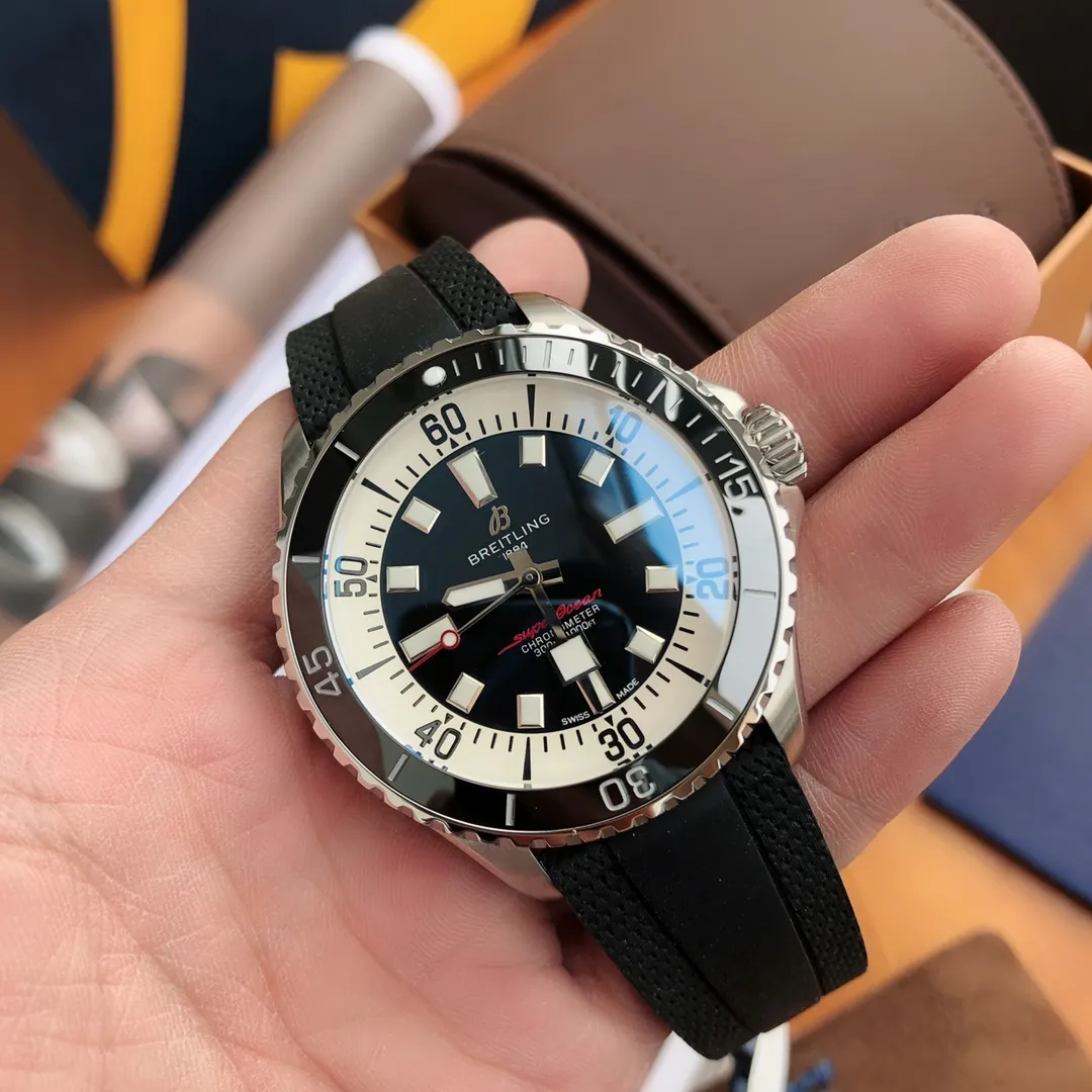 BLS Factory Breitling Superocean Automatic Black Dial Silver Bezel Men’s Diver Watch SmartChoice 2651