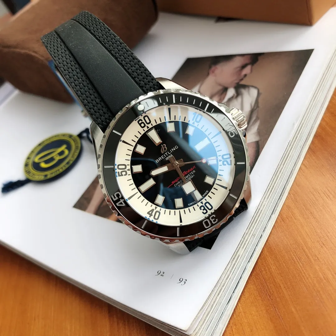 BLS Factory Breitling Superocean Automatic Black Dial Silver Bezel Men’s Diver Watch SmartChoice 2651