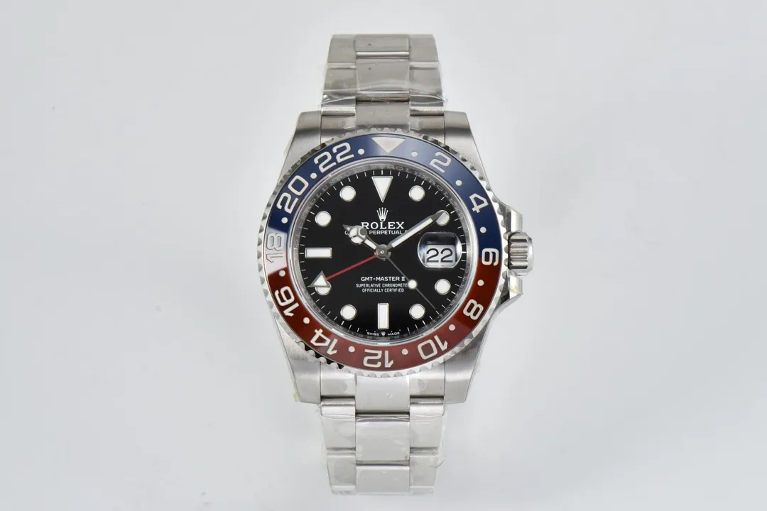 AR Factory Rolex GMT-Master II Pepsi Blue Red Ceramic Bezel Black Dial Stainless Automatic Watch ZipUp 364