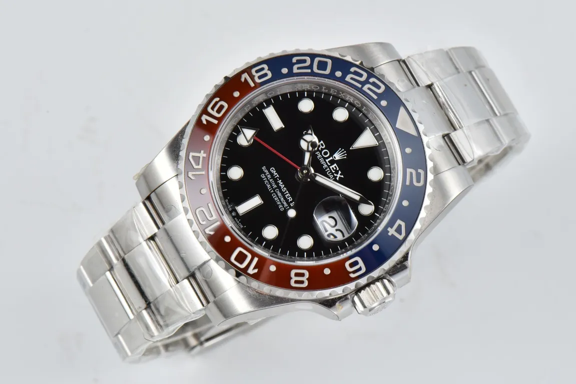 AR Factory Rolex GMT-Master II Pepsi Blue Red Ceramic Bezel Black Dial Stainless Automatic Watch ZipUp 364
