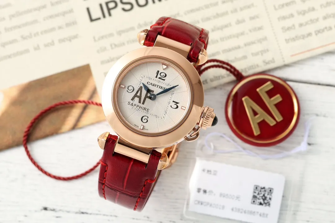 NewStyle Cartier Pasha de Cartier Rose Gold Case Red Alligator Leather Strap Women’s Quartz Watch with Sapphire Crystal 2810