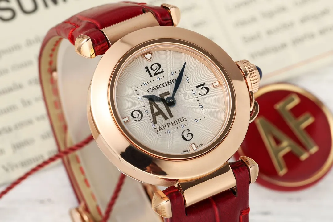 GoAnywhere AF Factory Cartier Pasha de Cartier Rose Gold Case Red Alligator Leather Strap Women’s Quartz Watch with Sapphire Crystal 5404