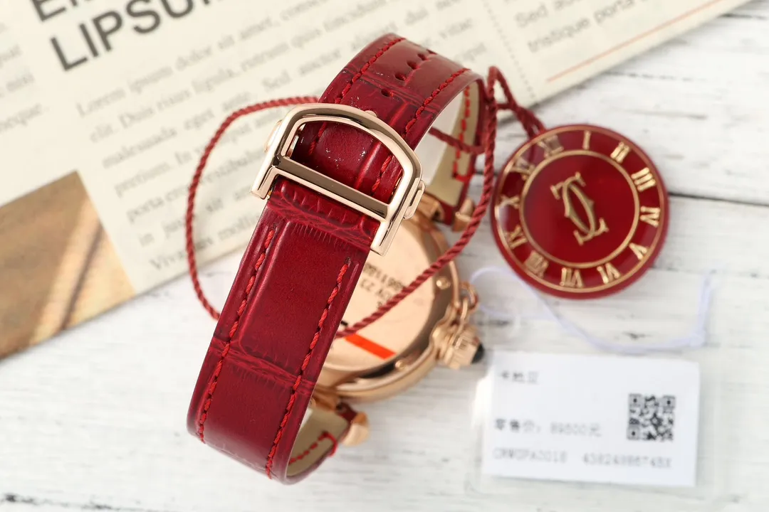 GoAnywhere AF Factory Cartier Pasha de Cartier Rose Gold Case Red Alligator Leather Strap Women’s Quartz Watch with Sapphire Crystal 5404
