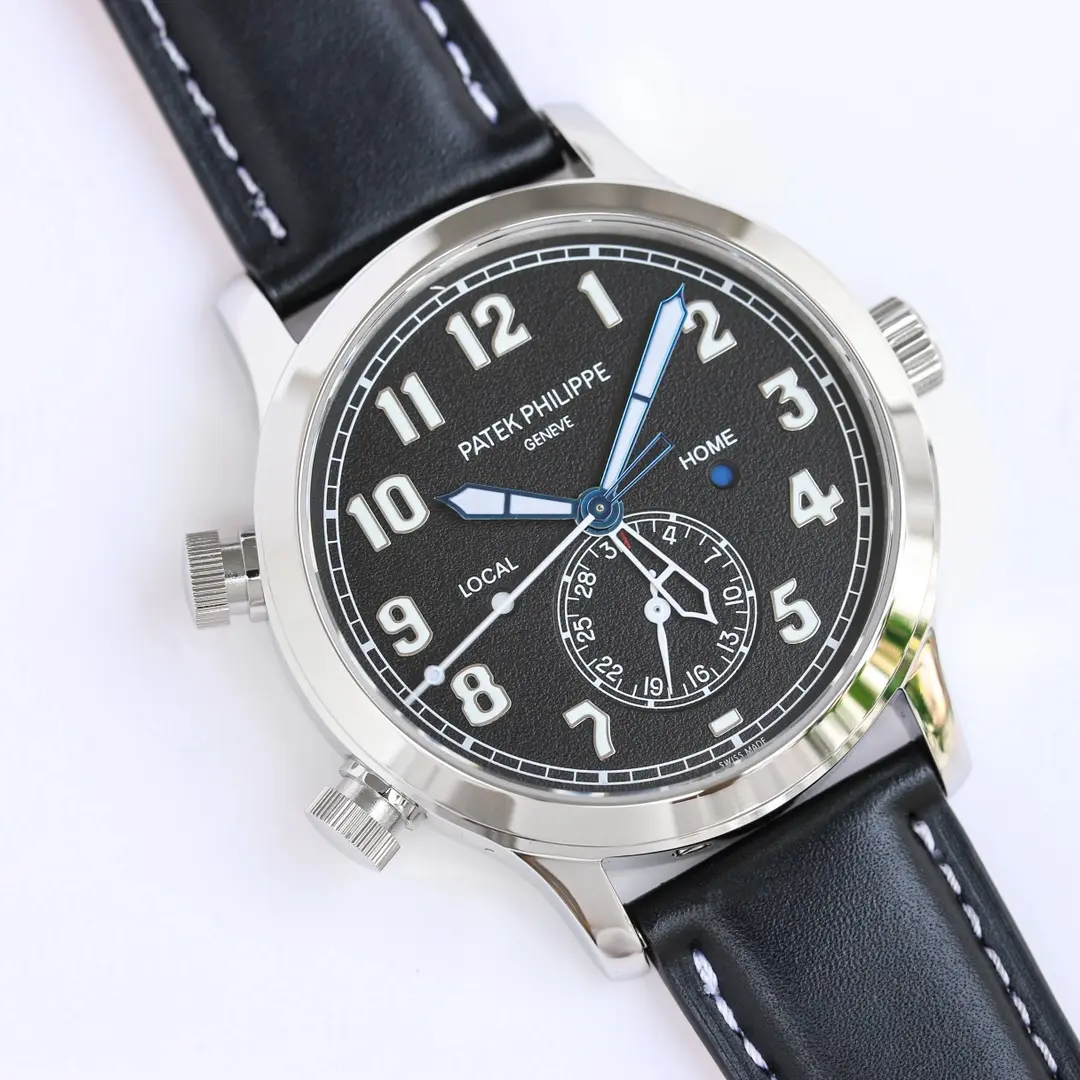 TW Factory Patek Philippe Calatrava Pilot Travel Time Black Dial Super Clone Replica Watch Supportive 3426