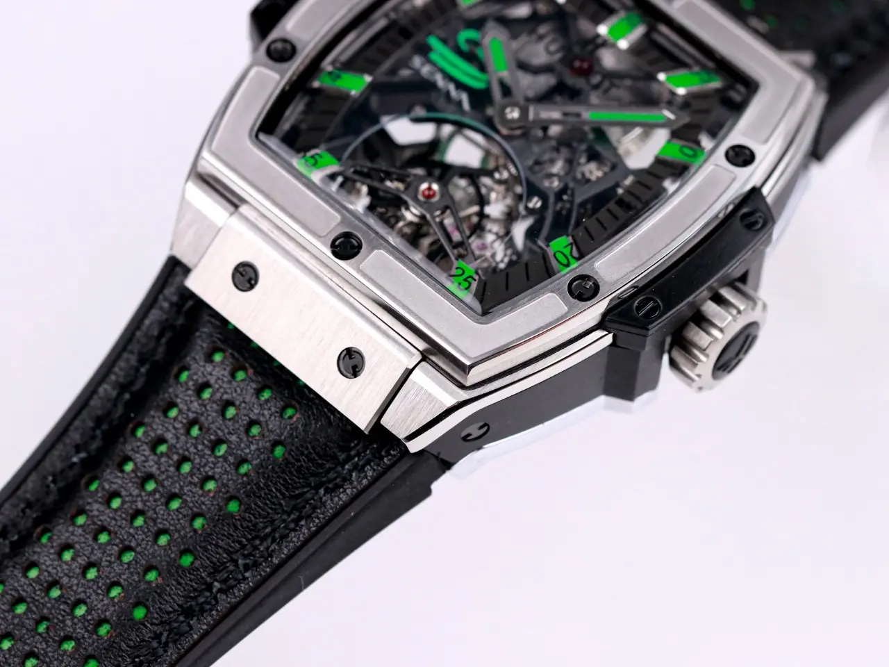Bright ZF Factory Hublot Masterpiece 906 Tourbillon Watch – Silver with Green Accents, Manual Wind Movement, Leather Strap, Super Clone Design 1393
