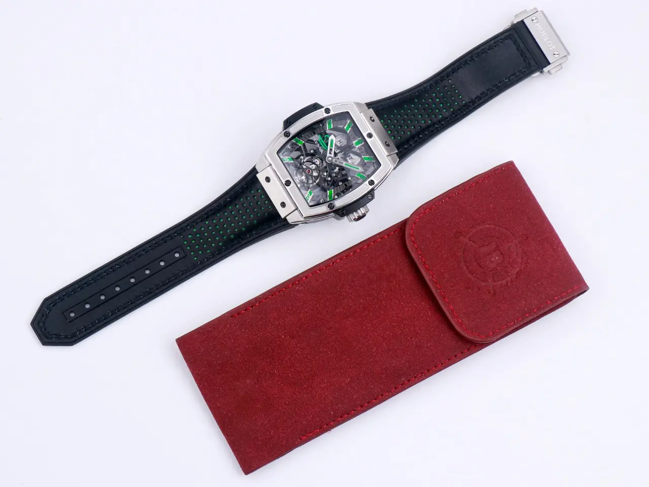 Bright ZF Factory Hublot Masterpiece 906 Tourbillon Watch – Silver with Green Accents, Manual Wind Movement, Leather Strap, Super Clone Design 1393