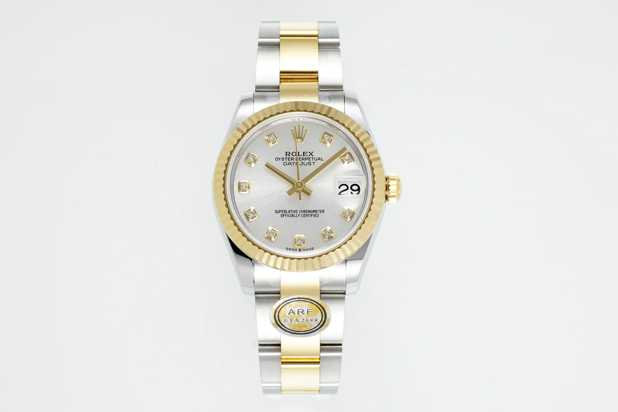 AR Factory Rolex Lady-Datejust 31mm Two-Tone Yellow Gold and Oystersteel Watch with White Diamond Dial and Fluted Bezel Casual 4886