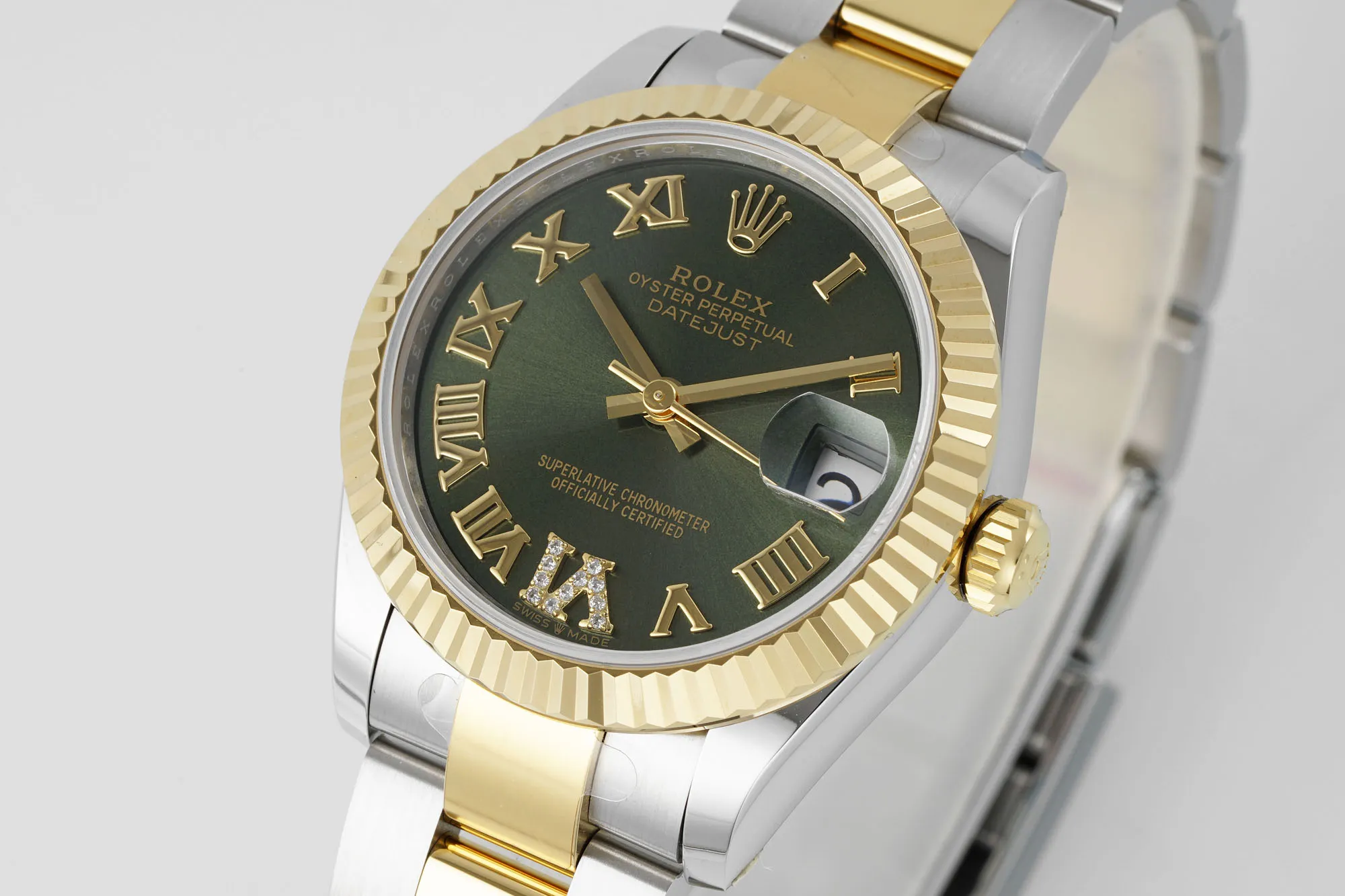 AR Factory Rolex Datejust 31mm Two-Tone Stainless Steel and Yellow Gold Green Dial Roman Numerals Women’s Watch Bright 5001