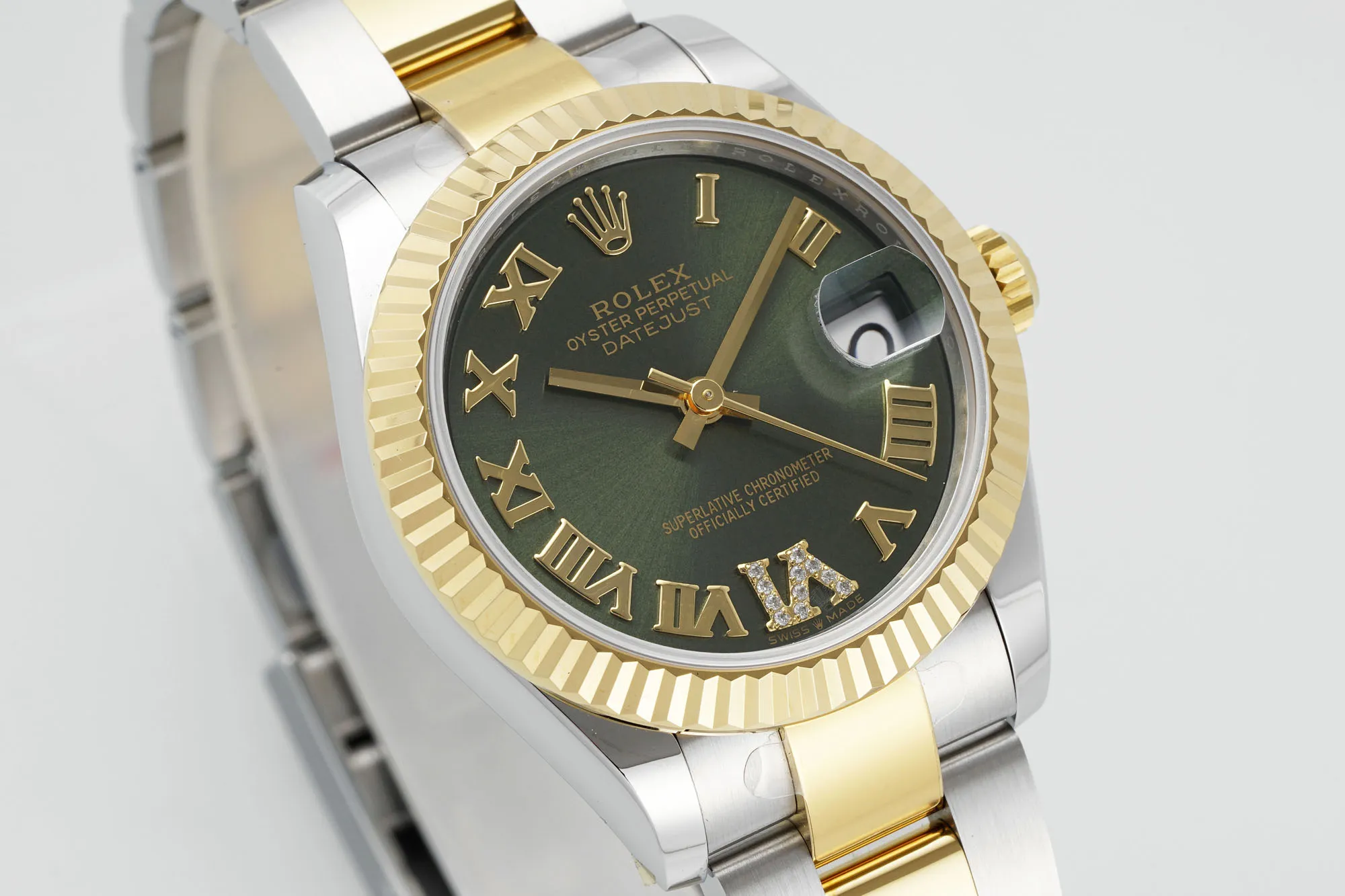 AR Factory Rolex Datejust 31mm Two-Tone Stainless Steel and Yellow Gold Green Dial Roman Numerals Women’s Watch Bright 5001