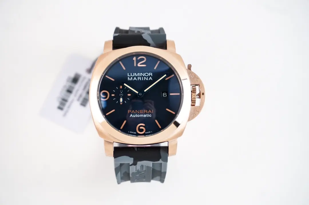 ZF Factory Panerai Luminor Marina Automatic Men’s Watch – Rose Gold Case, Black Dial, Camo Rubber Strap, 45mm – VSF Watches Collection SmoothTexture 825