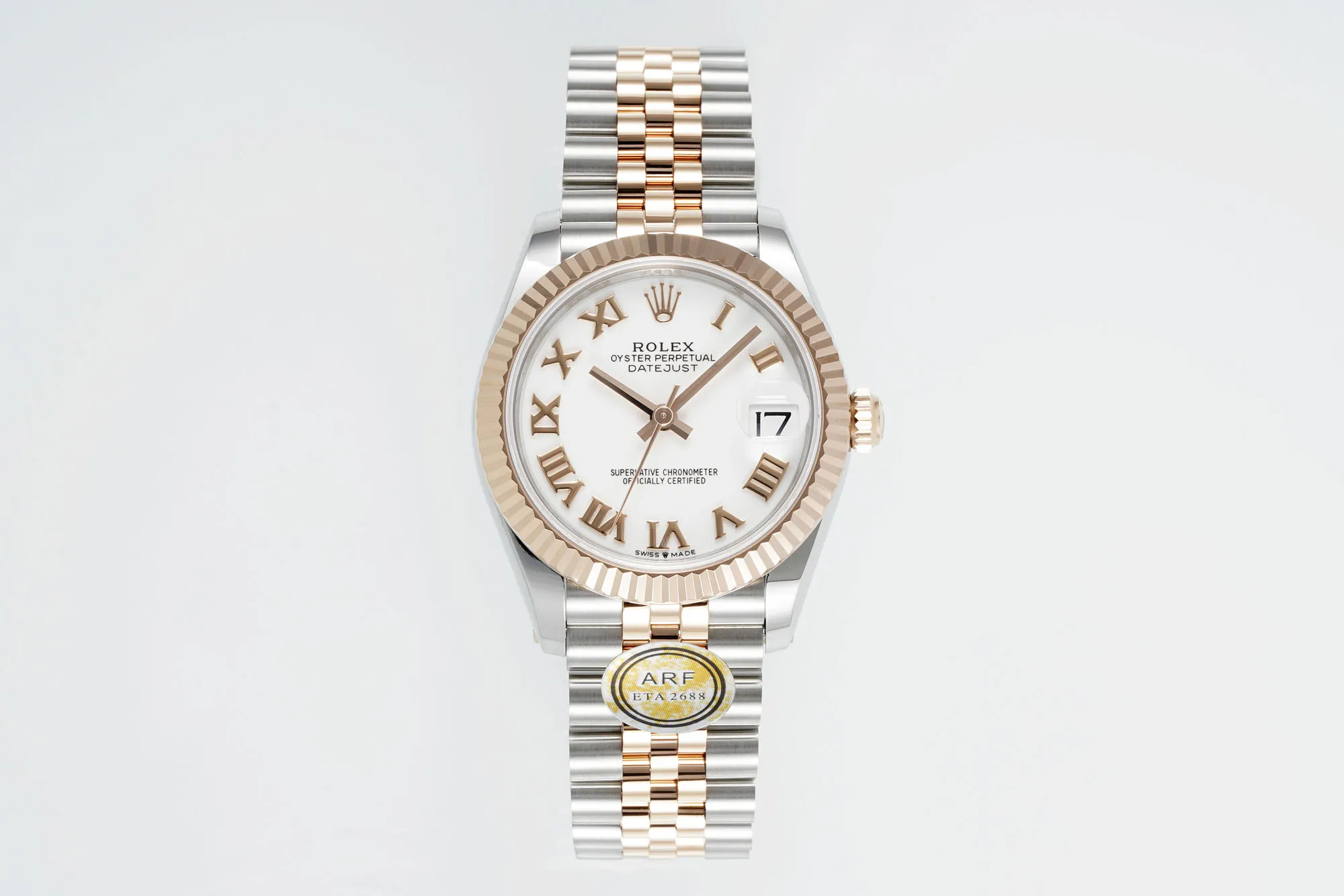 AR Factory Rolex Datejust 31mm Two-Tone Stainless Steel and 18K Yellow Gold White Roman Numeral Dial Fluted Bezel Jubilee Bracelet Luxury Watch WellDesigned 161