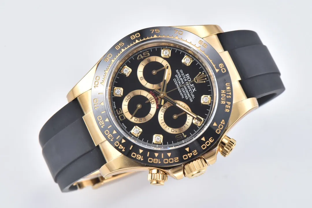 Flexible Rolex Daytona 116518 Gold Black Enamel Dial with Moissanite Stones –  Watches Collection 100