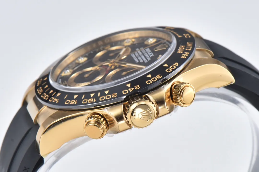 Flexible Rolex Daytona 116518 Gold Black Enamel Dial with Moissanite Stones –  Watches Collection 100