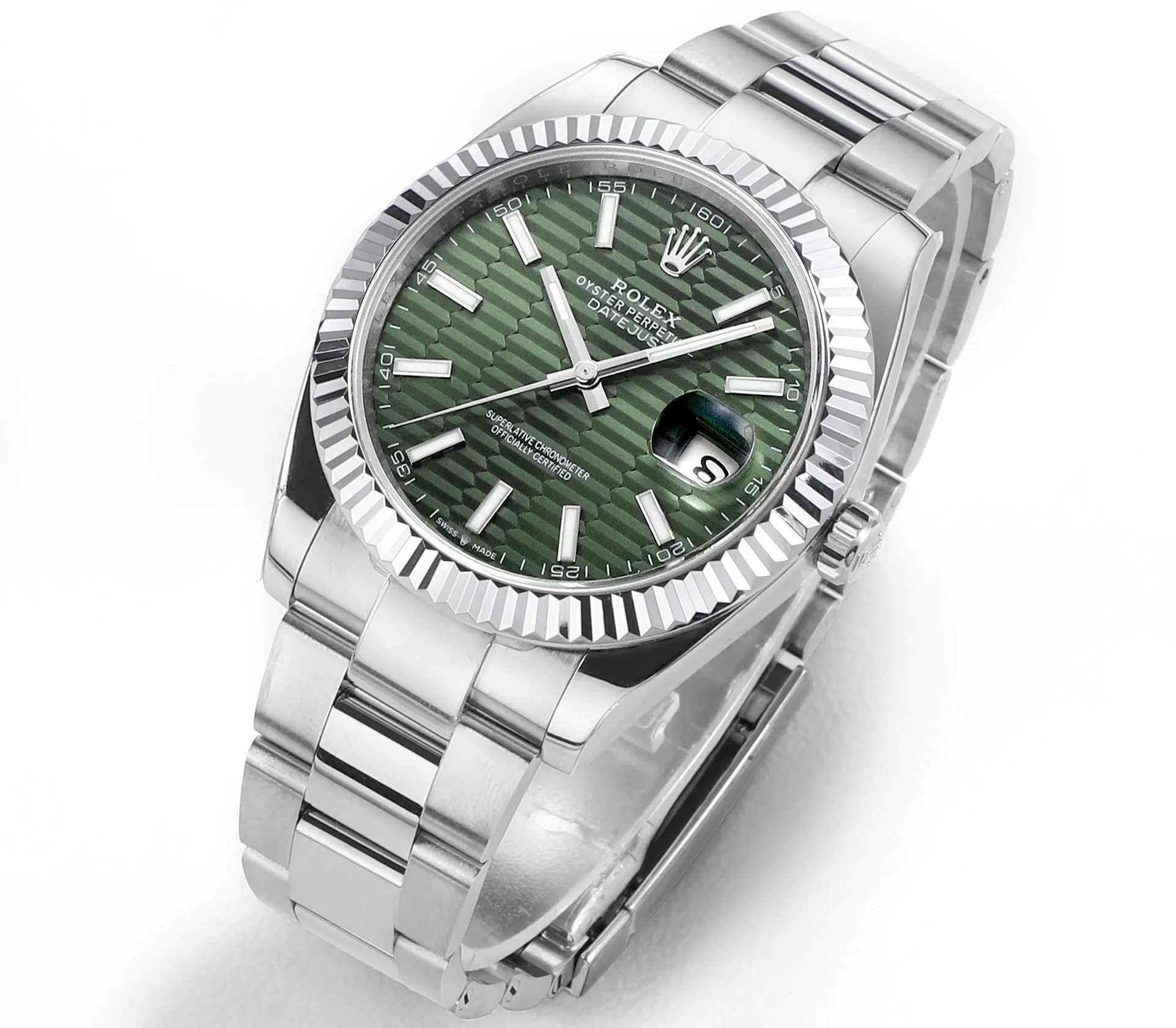 AR Factory Rolex Datejust 41mm Stainless Steel Green Dial Fluted Bezel Oyster Bracelet Automatic Men’s Watch Unique 124