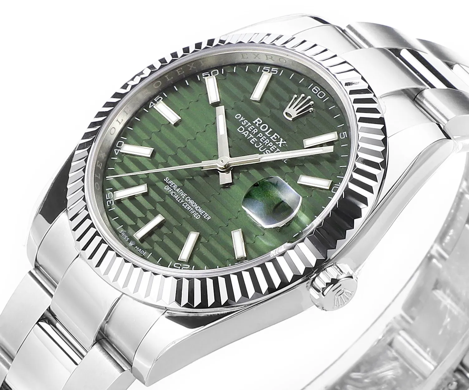 AR Factory Rolex Datejust 41mm Stainless Steel Green Dial Fluted Bezel Oyster Bracelet Automatic Men’s Watch Unique 124