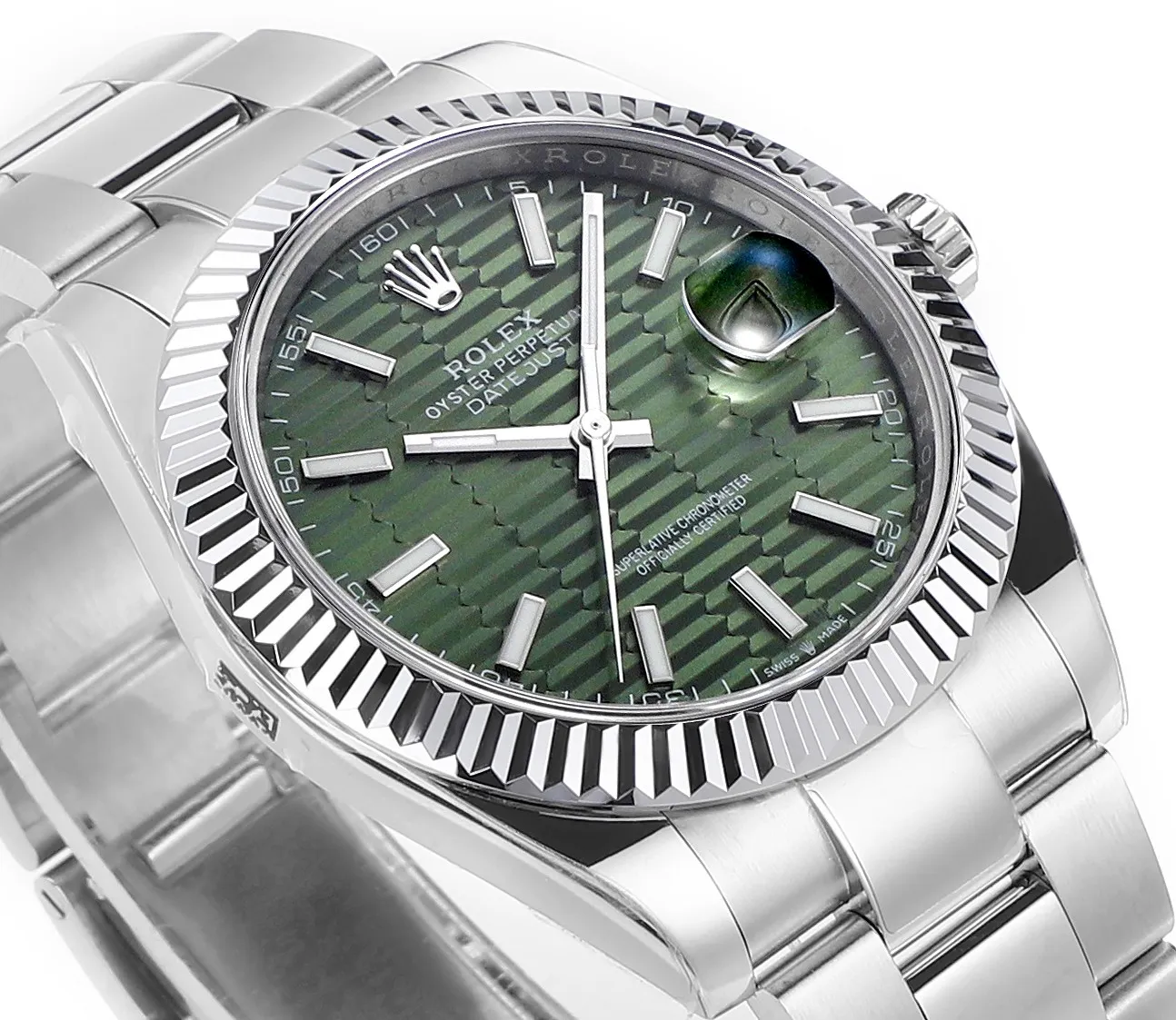 AR Factory Rolex Datejust 41mm Stainless Steel Green Dial Fluted Bezel Oyster Bracelet Automatic Men’s Watch Unique 124