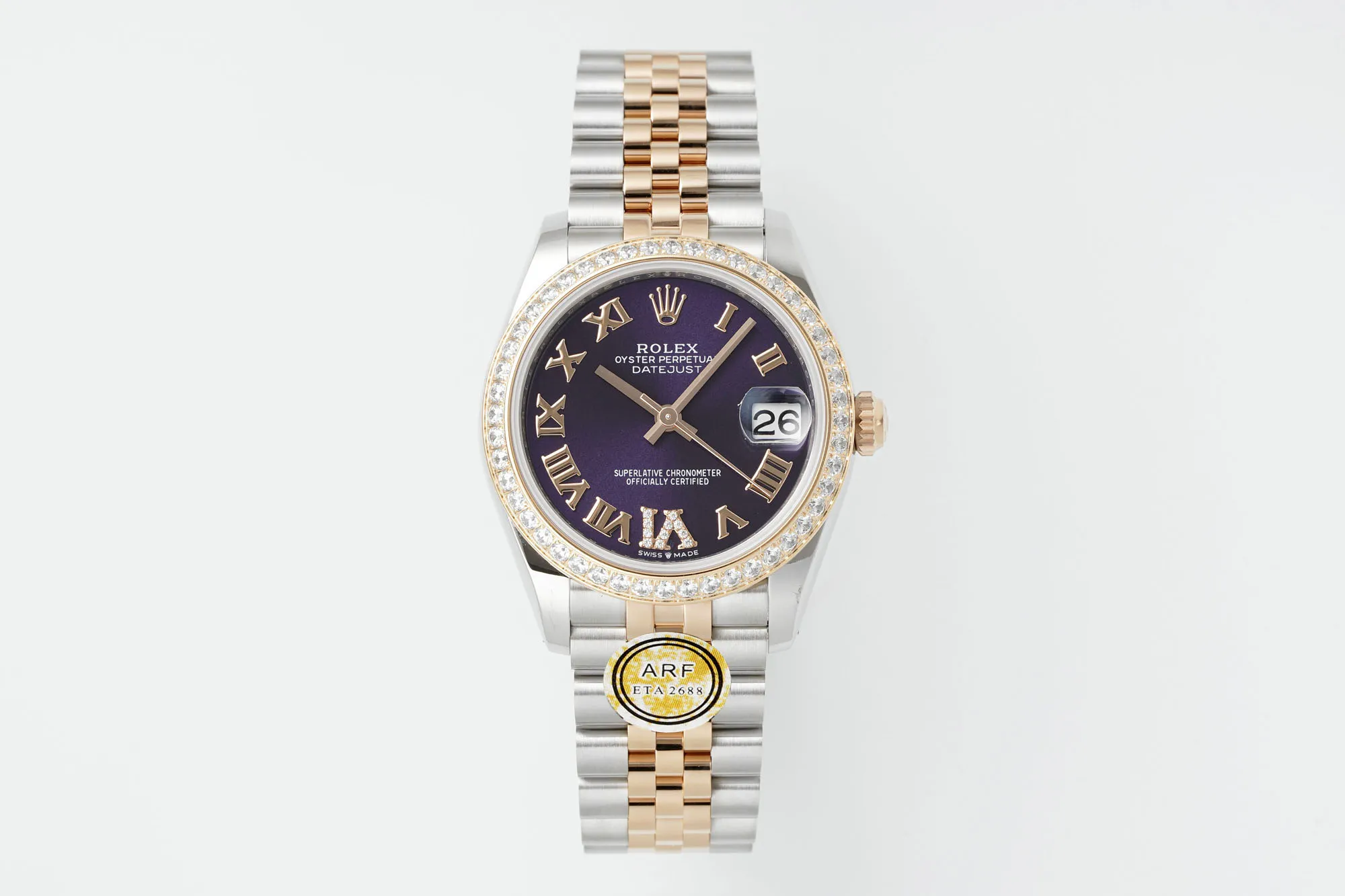 Breathable AR Factory Rolex Datejust 31mm Two-Tone Steel and Yellow Gold Aubergine Diamond Dial Jubilee Bracelet Watch 4992