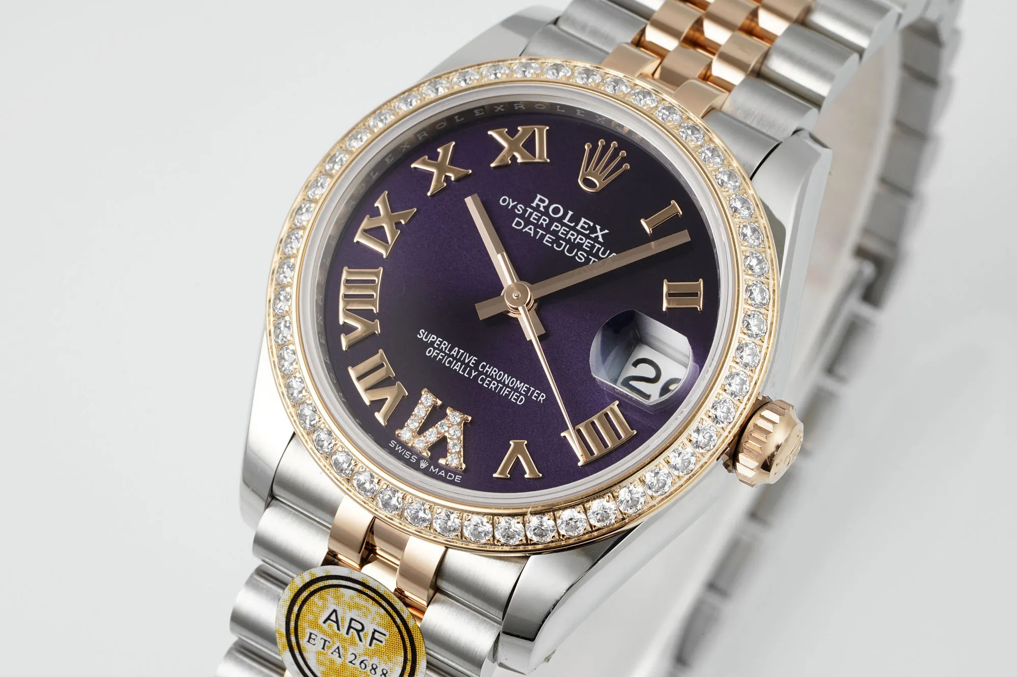 Breathable AR Factory Rolex Datejust 31mm Two-Tone Steel and Yellow Gold Aubergine Diamond Dial Jubilee Bracelet Watch 4992