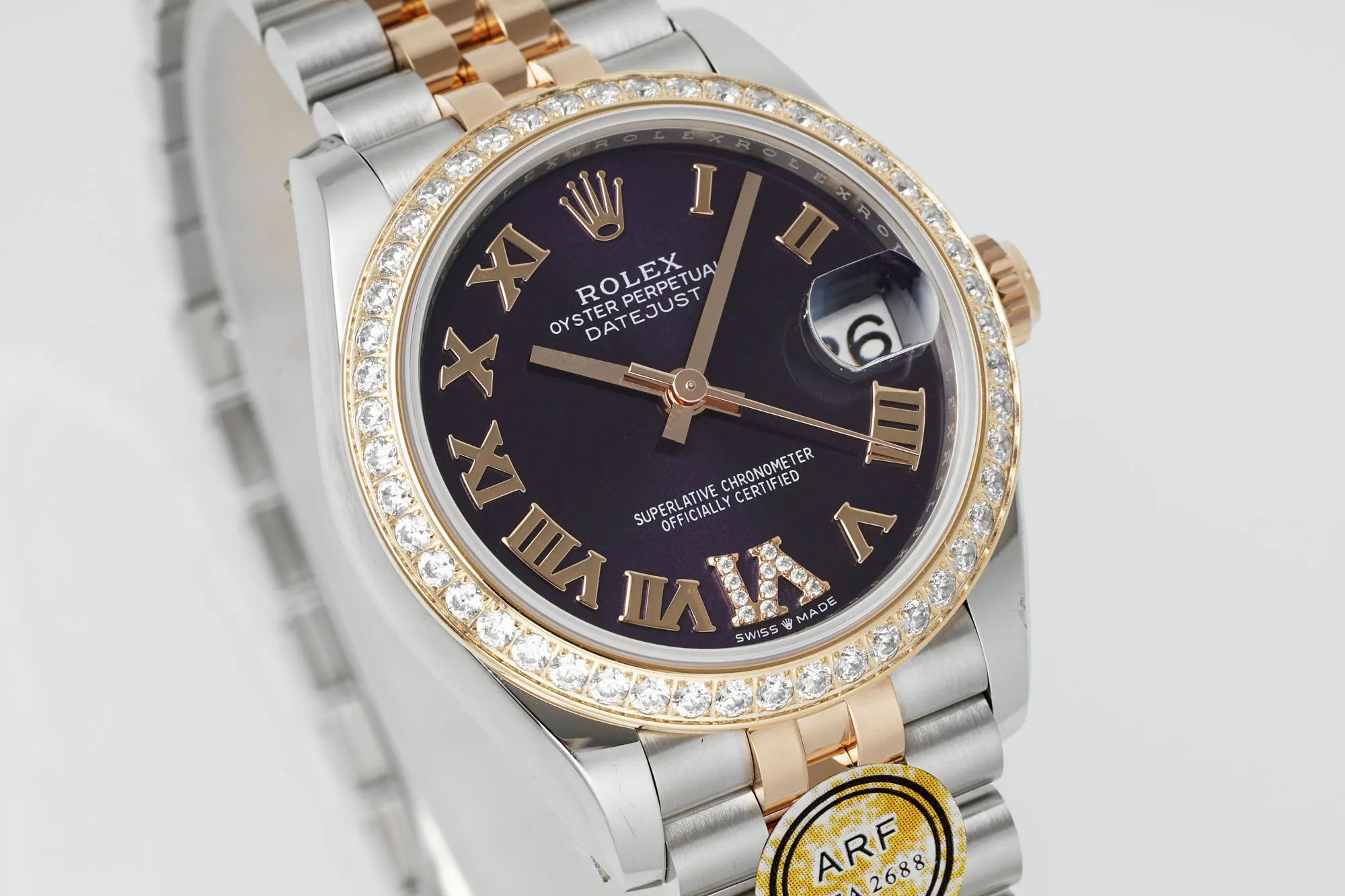 Breathable AR Factory Rolex Datejust 31mm Two-Tone Steel and Yellow Gold Aubergine Diamond Dial Jubilee Bracelet Watch 4992