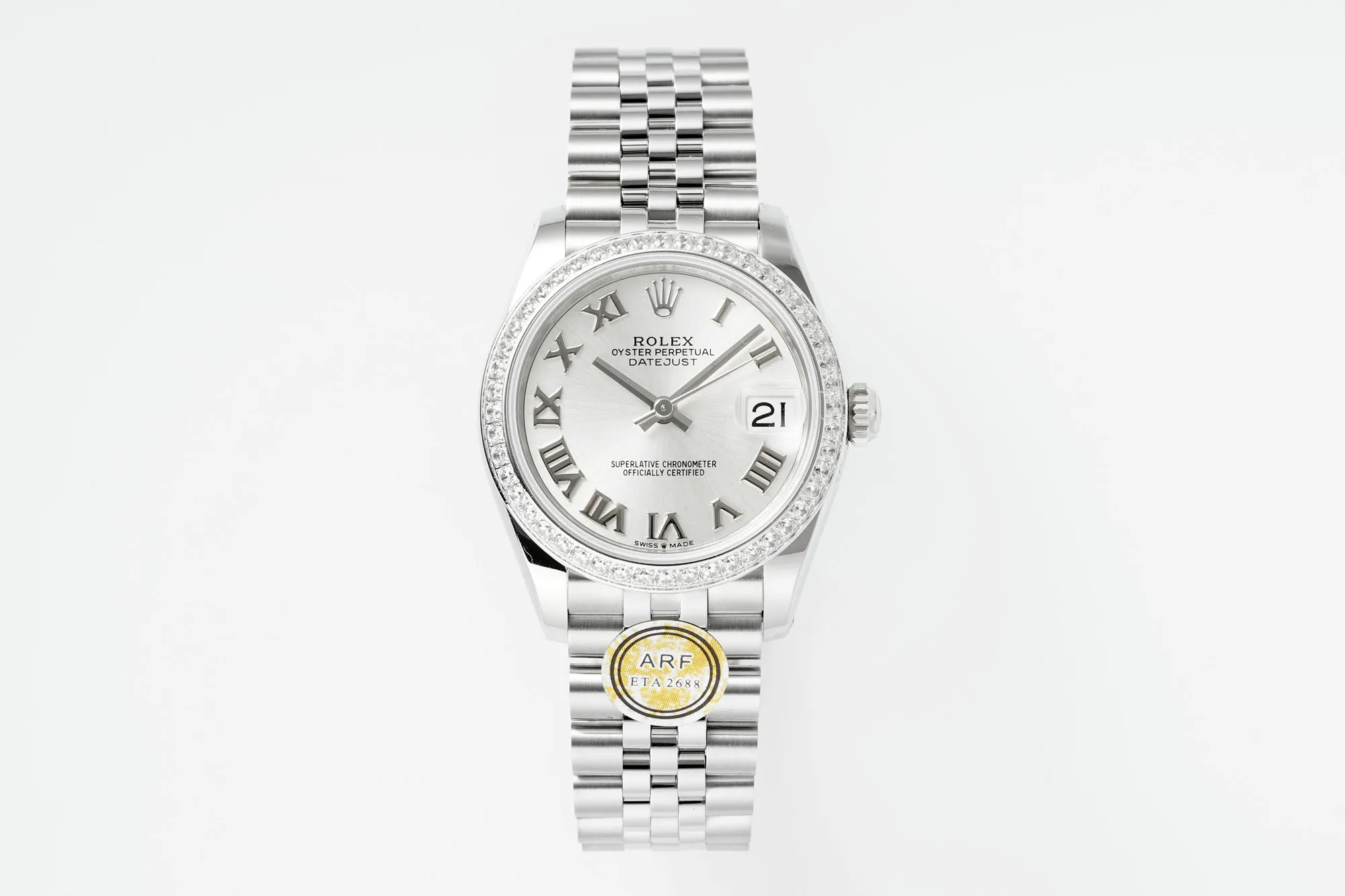 SportInspired AR Factory Rolex Datejust 31mm White Roman Dial Diamond Bezel Jubilee Bracelet Stainless Steel Women’s Watch 4972