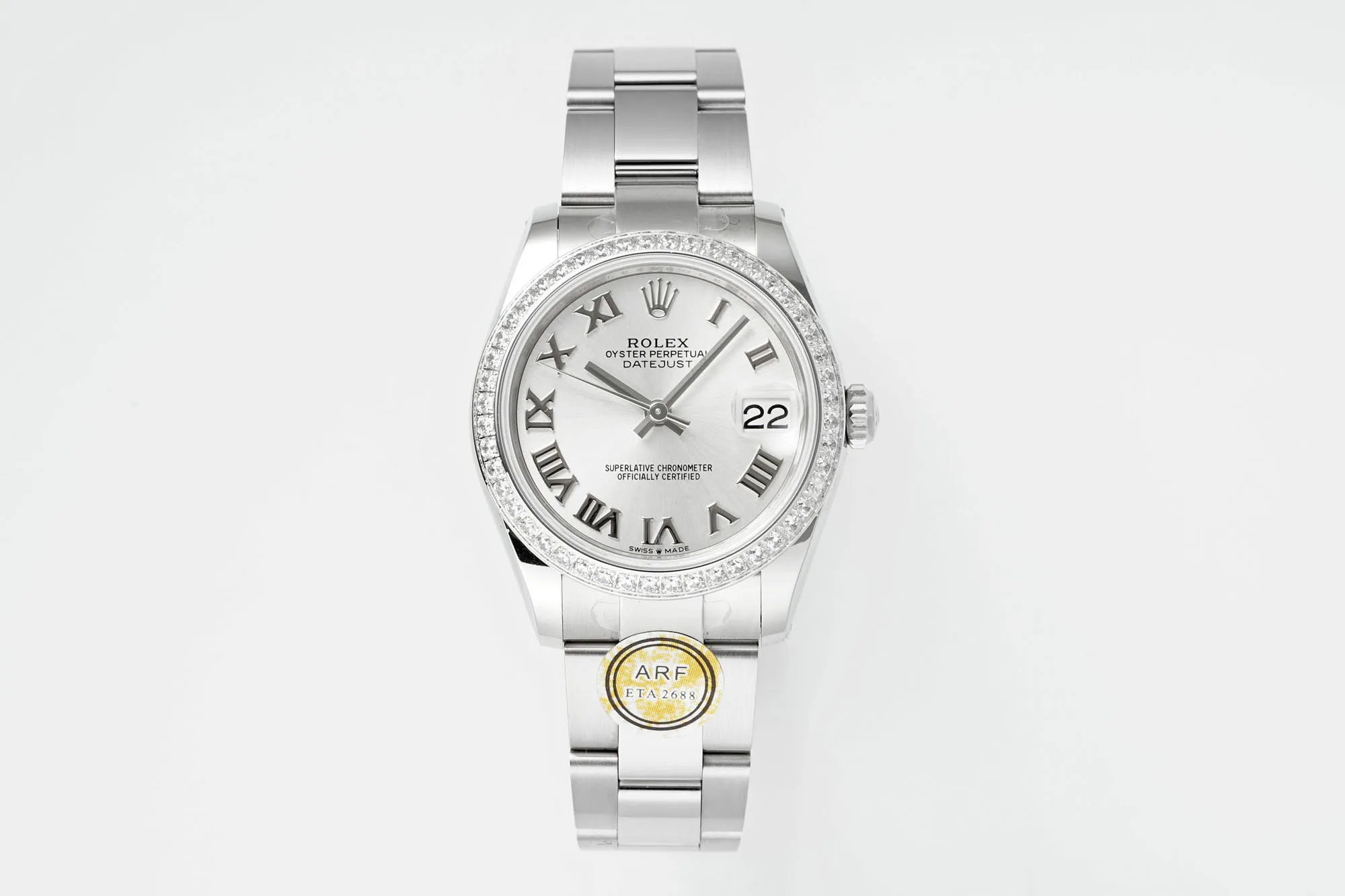 TopPick AR Factory Rolex Datejust 31mm White Roman Dial Diamond Bezel Stainless Steel Oyster Bracelet Ladies Watch 4971