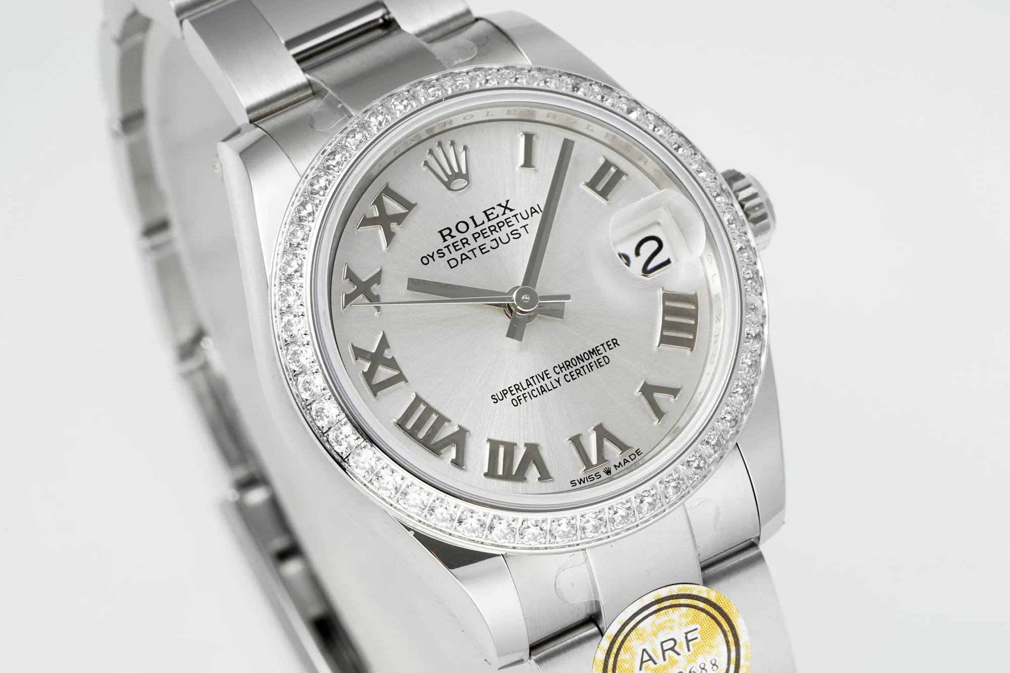 AR Factory Rolex Datejust 31mm White Roman Dial Diamond Bezel Stainless Steel Oyster Bracelet Ladies Watch EasyCare 247
