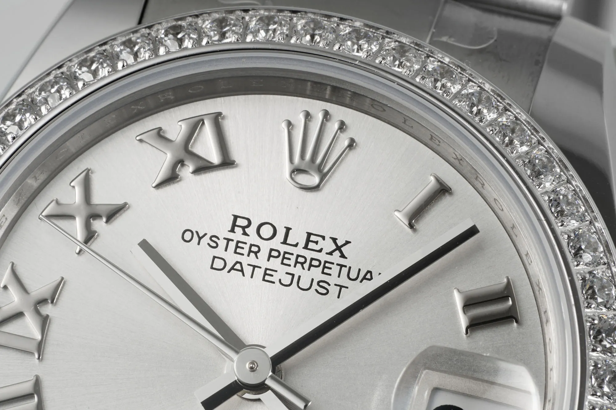 AR Factory Rolex Datejust 31mm White Roman Dial Diamond Bezel Stainless Steel Oyster Bracelet Ladies Watch EasyCare 247